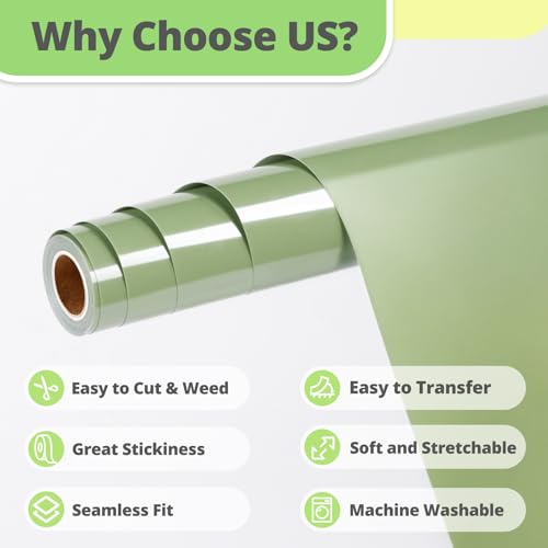 Image of HTVRONT Khaki Green HTV Vinyl Roll - 12 inch x 10ft Khaki Green Iron on Vinyl for All Cutter Machine & Silhouette Cameo, Heat Transfer Vinyl Rolls for t Shirts - Easy to Cut & Weed for Heat Vinyl Design