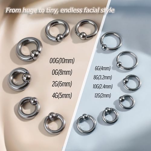 BodyBonita G23 Titanium Septum Rings PA 12G Captive Bead Spring Action CBR Monster Screwball for Men Women Ear Weights for Stretched Ear Piercing Body Jewelry 12mm Silver by BodyBonita - Image 4