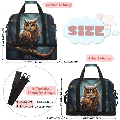 Large Weekender Overnight Bags Animal Forest Owl Travel Duffel Bag for Women Men Gym Bag With Shoe Compartment Foldie Travel Tote Bag Carry On Personal Item Bag for Travel Gym Sports2