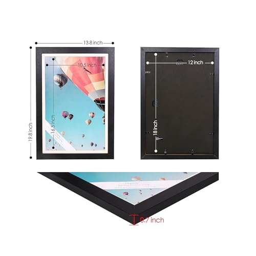 The Display Guys - Minimalist Wooden Picture Frame w. Tempered Glass - 12x18 matted to 11x17 - Wall Hanging - Black
