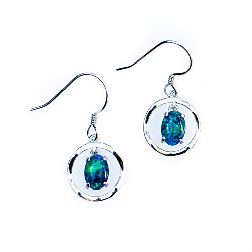 Australian Triplet Opal Earrings - Genuine Australian Triplets Opal Earrings in 925 Sterling Silver with White Gold Plated - Blue Green Color - Women's Jewelry