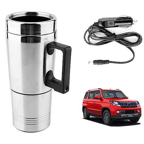 Image of Oshotto 12V Stainless Steel Car Heating Kettle /Mug, Travel Friendly electric Tea /Coffee maker Compatible with Mahindra TUV 300 (300ml) - Silver
