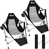 Romswi 2Pk Aluminum Hammock Camping Chair with Footrest, Oversized Portable Swinging Chair with Adjustable Back & Seat, Lightweight Folding Rocking Camp Chair Supports 440lbs for Outdoor, Patio Black