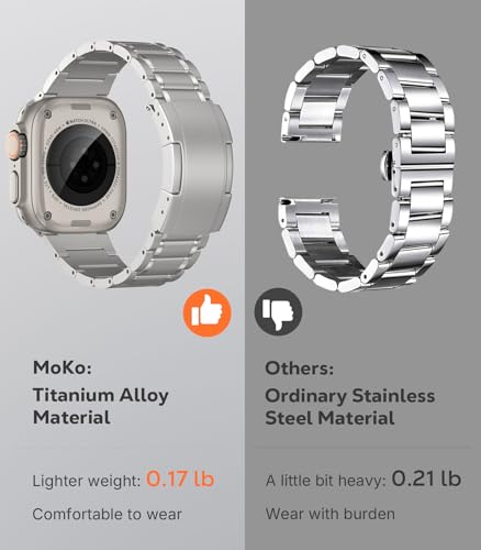Image of MoKo Upgraded Titanium Watch Band, Compatible with Apple Watch Ultra 3 / Ultra 49mm, Replacement Strap for iWatch 46mm /45mm /44mm /42mm, Metal Band for Series 11 /10 /9 /8 /7 /6 /5 /4 /3 /2 /1 /SE3 /SE2 /SE