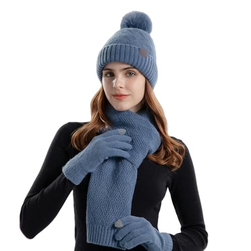 VIYOHOH Bonnets Chapeau en Laine Tricoté Entièrement en Hiver pour Femmes Glants De Cicatf-Bleu