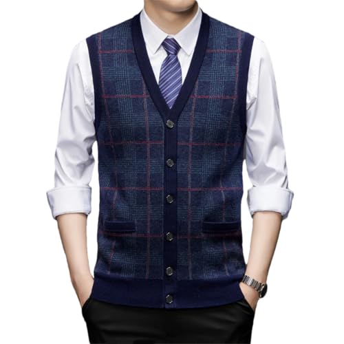 Men Plaids Wool Top Knit Vest Sleeveless Buttons Down Cardigan Sweater