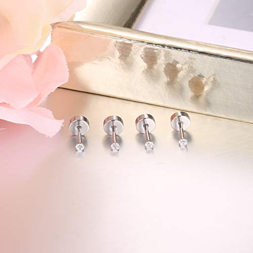 JOERICA 8 Pairs Tiny Cartilage Stud Earrings Stainless Steel Cubic Zirconia Earrings for Women Men 18G Screw Flat Back Earrings Set with 2MM CZ 5
