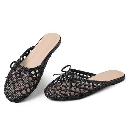 Image of Women's Mesh Mules Breathable Slip-On Net Flats Lightweight Mesh Ballet Flats for Women for Casual Or Indoor Wear