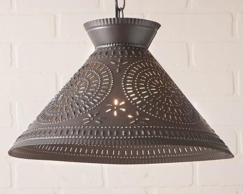 Irvins-Country-Tinware-Roosevelt-Shade-Light-with-Chisel-in-Kettle-Black-Punched-Tin Irvins Country Tinware Roosevelt Shade Light with Chisel in Kettle Black Punched Tin