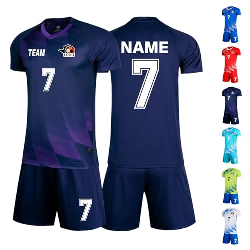 LAIFU Custom Kids Adult Soccer Jersey Set with Personalized Name Team Name Number Logo Soccer Jersey Navy Blue
