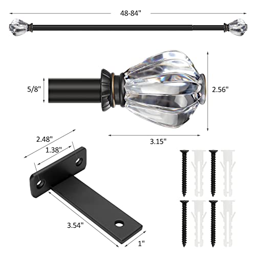 Bracheng Curtain Rods For Windows 48 To 84 Inches(4-7 Feet), Telescoping Single Drapery Rod With Acrylic Finials, Indoor And Outdoor Curtain Rod, Black #TOP6