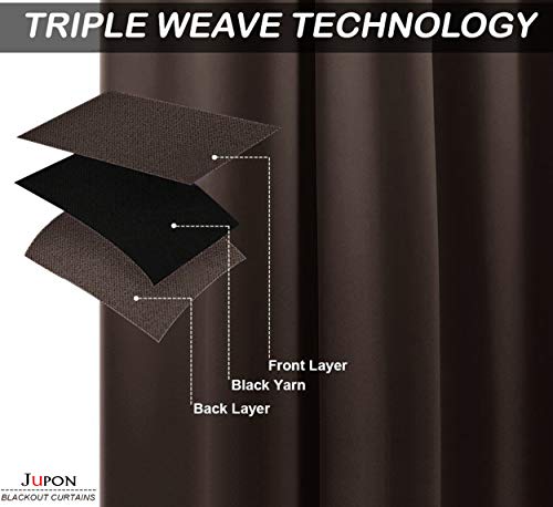 Image of JUPON Kitchen Blackout Curtain Pack of 1 Piece with 3 Layers Weaving Technology & Solid Grommet Pattern /Thermal Insulated Draperies Energy Saving (W 44 inch x 36 inch L) Brown