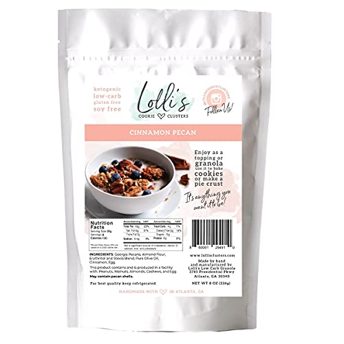 Lolliâ€™s Low Carb Granola, Keto Friendly, Low Glycemic, Gluten Free, Grain Free - 8 Oz (Cinnamon Pecan Crunch)