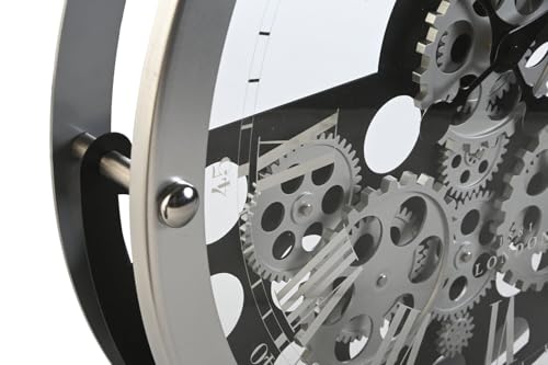 Horloge murale engrenages métal et verre 52 cm pendule ronde salon - 3