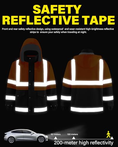 Image of iCreek Safety Rain Jacket with Hood,Waterproof Reflective High Visibility