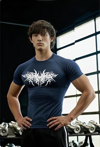 Image of Men Polyster Lycra Printed Half Sleeves Compression T-Shirt for Gym