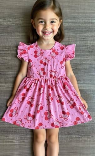 Baby Girls Dress Cherry Casual Flutter Sleeve Birthday Party Summer Playwear Dresses 2-8 Years Old4