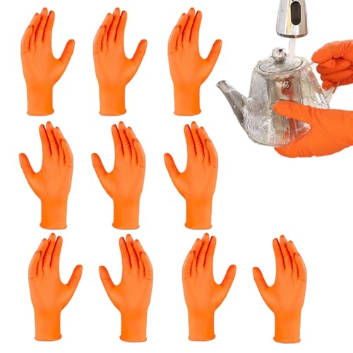 Sghtil Guantes de nitrilo, guantes industriales naranjas hechos de material de nitrilo | Manguito de seguridad duradero con superficie para mecánica de automóviles en el hogar