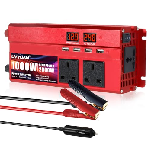 LVYUAN Onduleur 1000W 12V pour résoudre les pannes de courant et charger un PC portable en voiture
