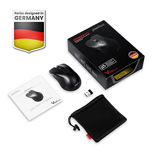 Perixx Perimice-611B Wireless Portable Ergonomic Mouse - 3-In-1 Multi-Device Support With 2.4G And Bluetooth 5.0 - Silent Clicks - Black #TOP5