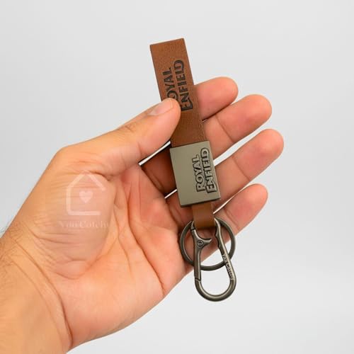 Image of Premium Leather Keychain Metal Hook Compatible with Durable Faux Leather Brown Strap with Heavy-Duty Alloy Clip Stylish Bike & Car Key Holder