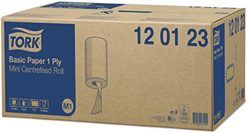 Tork 120123 Standard Papierwischtücher für M1 Mini Spender mit Innenabrollung - Wischtücher aus Papier in WeiÃ, 1-lagig & ungeprägt - 11 Rollen x 120 Meter, unperforiert (21,5 cm) – Bild 3