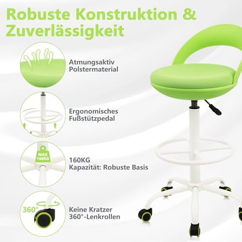 Klasika Ergonomischer Stehhocker Rollhocker mit Rückenlehne und Fußstütze, höhenverstellbar Bürohocker 360° neigbar Arbeitshocker für Büro… – Ansicht 5