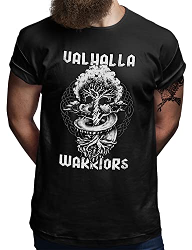 T-shirt Yggdrasil Vikings Valhalla Warriors noir arbre de vie nordique