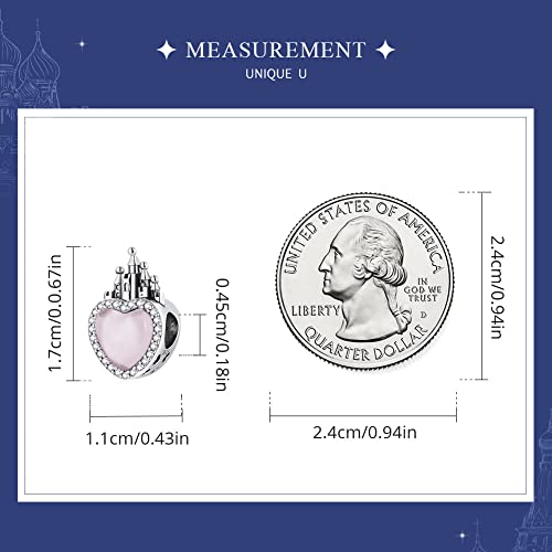 Pink Fairy Tale Princess Charms for Bracelets and Necklace, Dangle 925 Sterling Silver Cubic Zircon Cute Cartoon Princess Dress/Magic Mirror/Makeup Box/Love Heart/Caste Pendant Beads for Women4