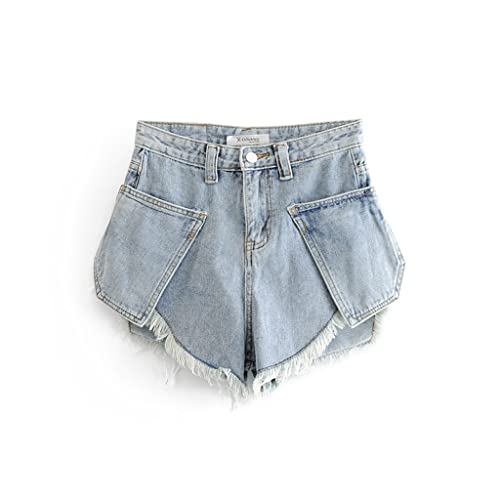 Short en jean délavé tendance à grandes poches pour l'été