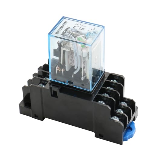 Baomain General Purpose Power Relay MY4NJ DC 24V Coil LED Indicator 14 pin Terminal with DIN Rail PYF14A Socket Base