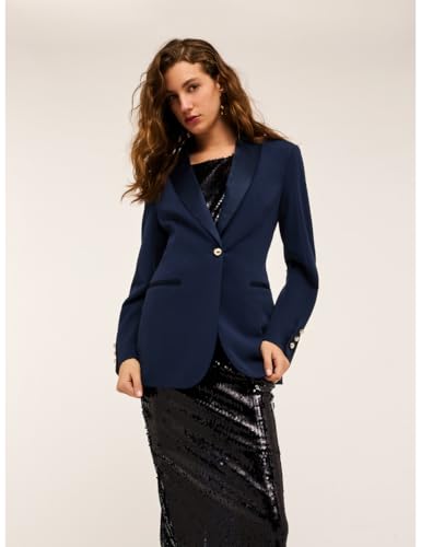 Motivi: Giacca Monopetto Con Inserti In Raso Blu. 44 Stagione Autunno Inverno 2024 - 4