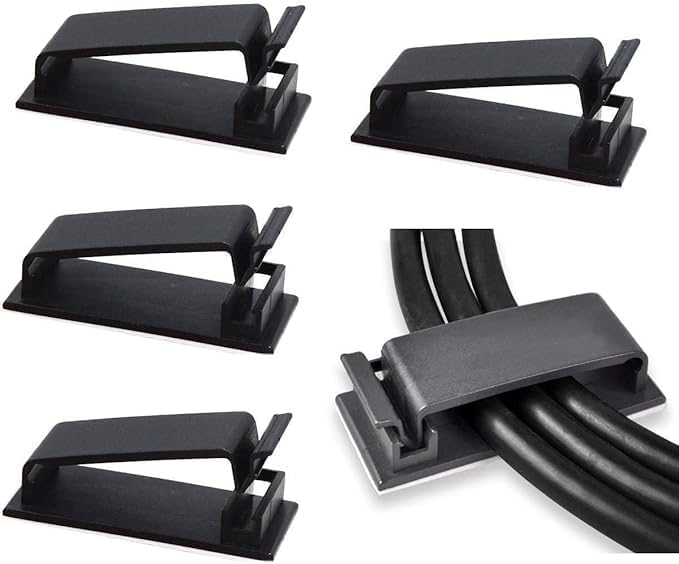 Cable Management Clips, 50 Pack Self Adhesive Wire Organizers, Black Cord Holders for TV PC Ethernet Cables, Under Desk Home Office, 4.6cm Length