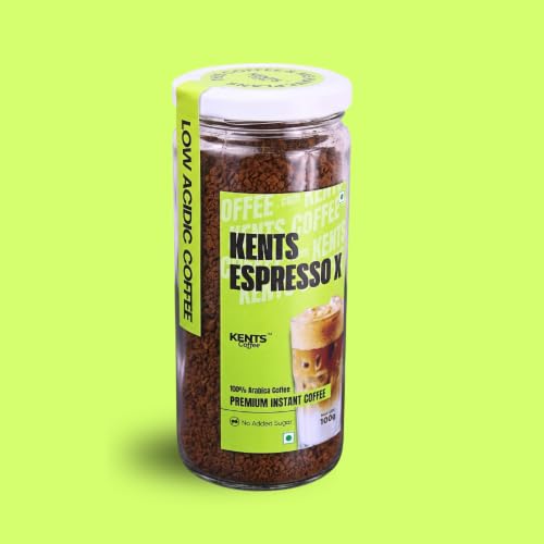 Image of Kents Coffee Espresso X Dark Roast Instant Coffee | 100% Arabica beans| No Sugar, No Chicory | LOW ACIDIC COFFEE | Perfect for Strong Milk & Black Coffee & Pre-Workout | Serve 90 Cups (100g)