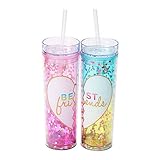 Claires Best Friends Shaker Glitter Tumbler Set for Girls, Multicolor, Plastic, 4 x 8 Inches, Set of 2