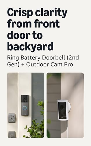 Image of Ring Battery Doorbell (newest model), Speckled Gray with Outdoor Cam Pro, Plug-In White