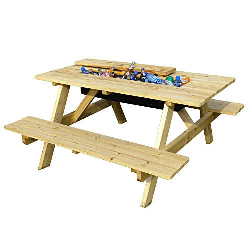 Merry Garden Cooler Wooden Picnic Table, Natural,Brown