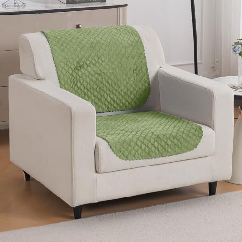 Image of HOKIPO Quilted Sofa Cover 1 Seater for Seat & Back, Washable Kids & Pet Friendly Sofa Cover, 'Quilt Classic' Green (IN-925-GRN*2)