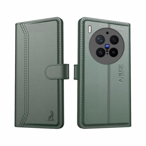 Image of AIBEX Compatible for Vivo X300 Pro 5G Flip Cover Leather Finish | Inside TPU with Card Pockets | Wallet Stand | Complete Protection Flip Case Green