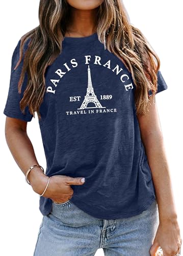Image of Paris France Shirt Women Eiffel Tower T Shirt Travel in France Tshirts Vacation Tees Paris Tops