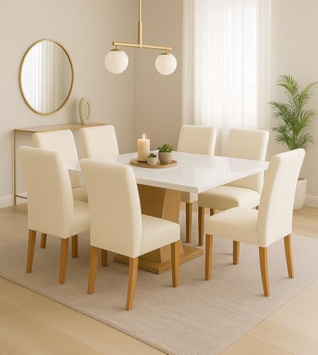 Kit 6 Capas de Cadeira de Jantar Malha Gel Spandex - Lavável, Seca Rápido (6, Palha)