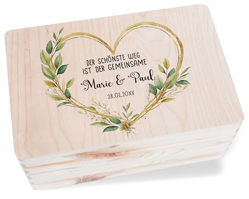 Holzkiste Erinnerungsbox - Holzbox Der schönste Weg ist der gemeinsame mit Name Datum I Persönliche Geschenke zur Hochzeit I Hochzeitsgeschenk Brautpaar Geschenkbox - 30 x 20 x 14 - Holz
