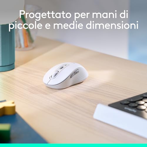 Signature M650 Mouse wireless - Per mani piccole e medie, Durata Batteria 2 anni, Clic Silenziosi, Tasti Personalizzabili, Bluetooth, per PC/Mac/Più dispositivi/Chromebook - Bianco - Mouse gaming - Immagine 2