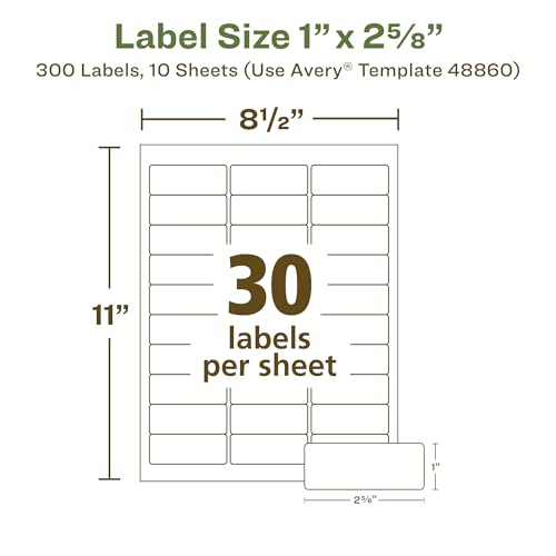 Image of Avery EcoFriendly Recycled Address Labels, 1 inch x 2-5 /8 inch, White, Permanent Label Adhesive, 300 Printable Labels (48860) (Pack of 5)