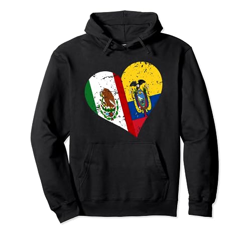 Bandera mexicana ecuatoriana envejecida con corazón de Ecuador México Sudadera con Capucha