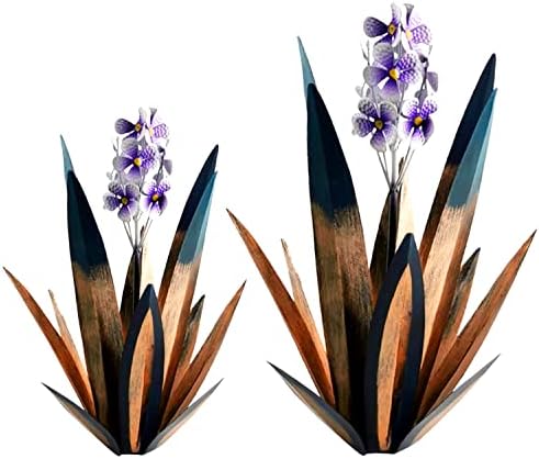 Jesokiibo 2pcs Tequila Rustic Sculpture Metal Agave Plant Home Decor Rustic Hand Painted Metal Agave Garden Ornaments Outdoor Decor Figurines Home Yard Decorations Lawn Ornaments