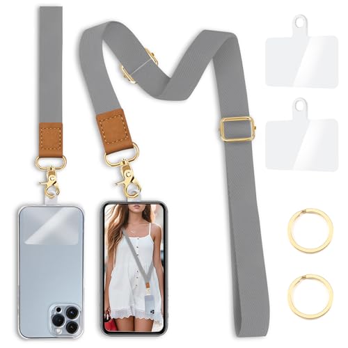 Image of Yonlevres Phone Lanyard Crossbody Strap Wrist Neck Adjustable Women Grey | Cell Phone Lanyard for Travel Cruise Daily, Hands-free, Fit Keys ID Badge, for Full-coverage Phone Case, Accessories, Gifts