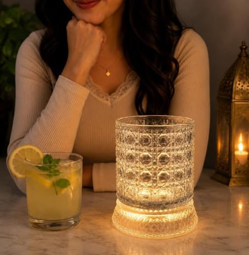 Image of Crystal Pattern LED Spinning Whiskey Glass (Pack of 2)