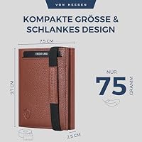 VON HEESEN Slim Wallet mit XL Münzfach & RFID-Schutz - Leder Geldbeutel - Mini Geldbörse für Herren und Damen - Kartenetui Echtleder Karten Portemonnaie klein - Kreditkartenetui Cognac-Braun genarbt – Ansicht 6