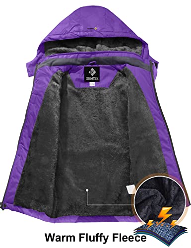 GEMYSE Mädchen Skijacke wasserdicht Winterjacke winddicht Fleece Schneeanzug warm mit Kapuze für Outdoor(Lila,116-122)